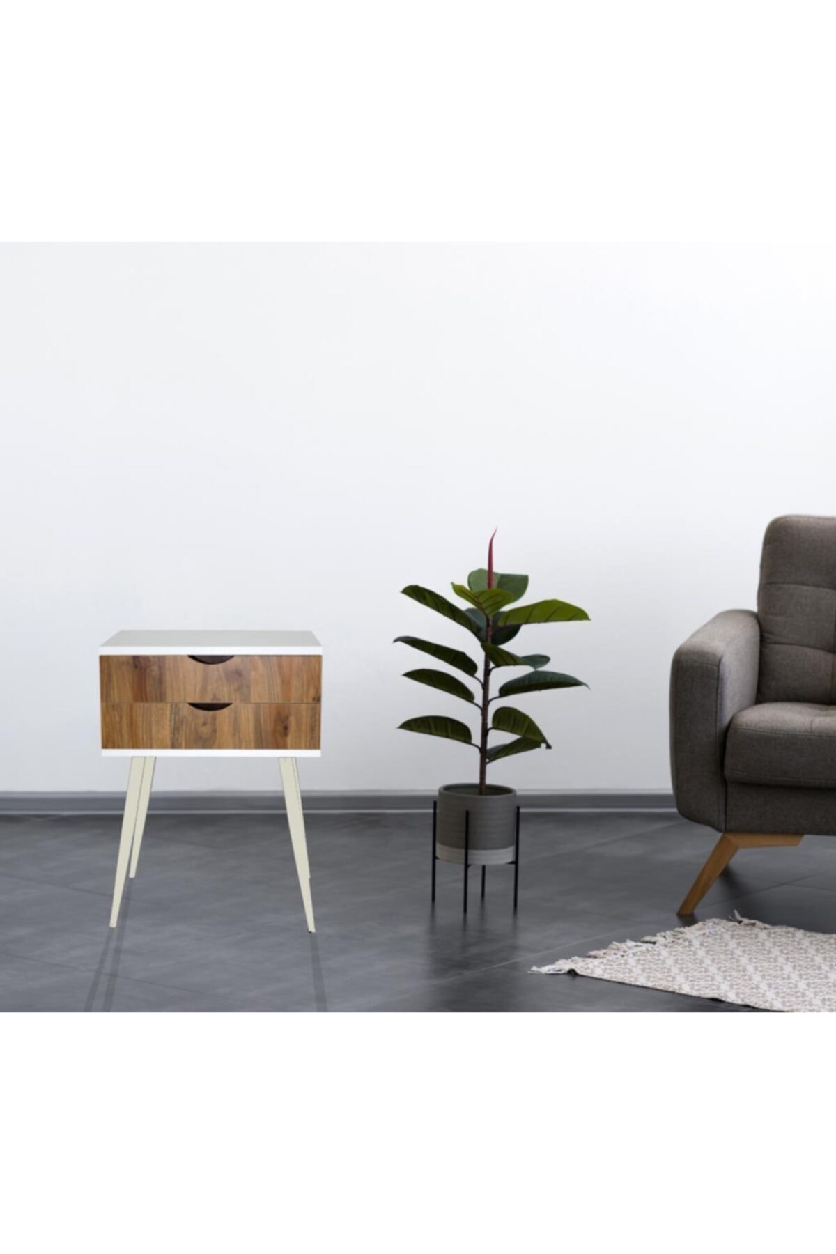 Chic Life Regor Beyaz Kahve Komodin Yan Sehpa Beyaz Ayakli Fiyati Yorumlari Trendyol