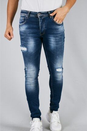 Erkek Mavi, Yırtıklı, Slim Fit Jeans Pantolon 1041