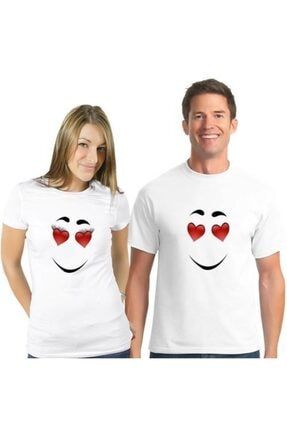 Ikili Aşık Yüz Beyaz Sevgili Tişörtleri Bay Bayan Takım Tişört HMKGUN1003191