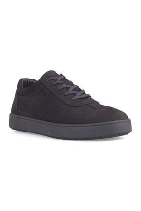 Hakiki Deri Dikiş Detaylı Bağcıklı Siyah Nubuk Erkek Günlük Sneaker Ayakkabı TRPY115