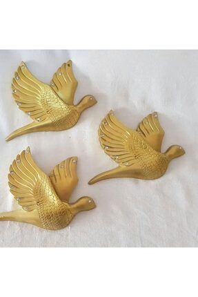 Özel Tasarım Gold Üçlü Kuş Duvar Süsü Üçlü Kuş Polyester Dekoratif Obje 373