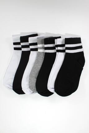 7'li Paket Pamuklu Renkli Çizgili Yarım Konç Erkek Kadın Unisex Çorap SS20MNDMCR00493
