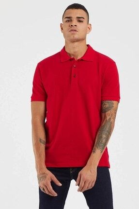 Erkek Kırmızı Basic Polo Yaka Tişört TB20-1106/K