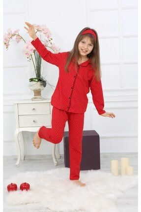 Kız Çocuk Kırmızı Puantiye Desenli Pijama Takımı CCKPJMTKMP