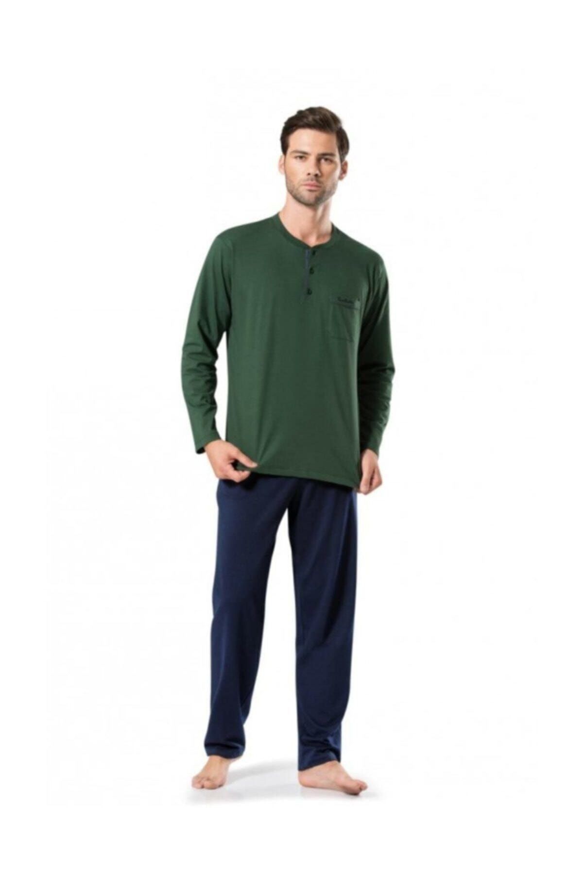 ست لباس راحتی آستین بلند مردانه یقه دکمه دار سبز پیر کاردین Pierre Cardin (برند فرانسه)