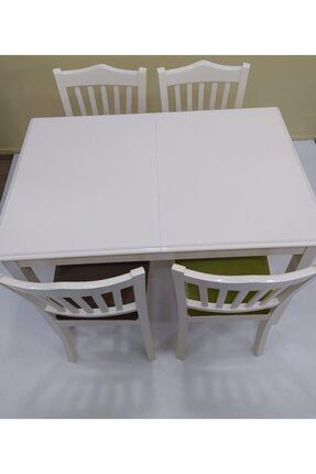 Masa -sandalye Mutfak Model Kayın Torna Ayak Açılır Tabla Parlak Beyaz Boya Babyface Kumaş El Yapım BengiAçılırMutfakMasaSandalyeTakımı