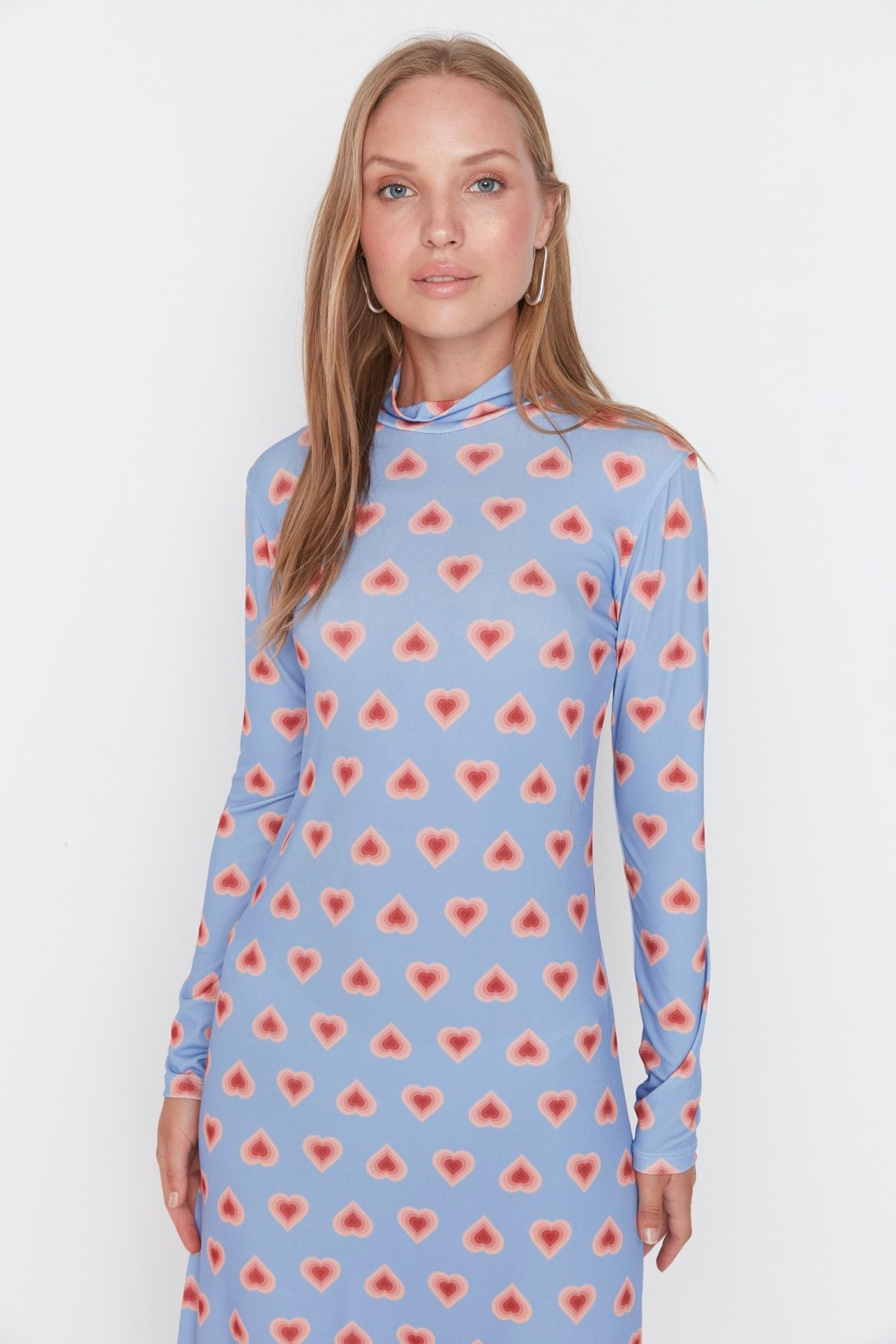 Trendyol Modest Lila Kalp Desenli Örme Elbise TCTAW23EB00102 RN8801