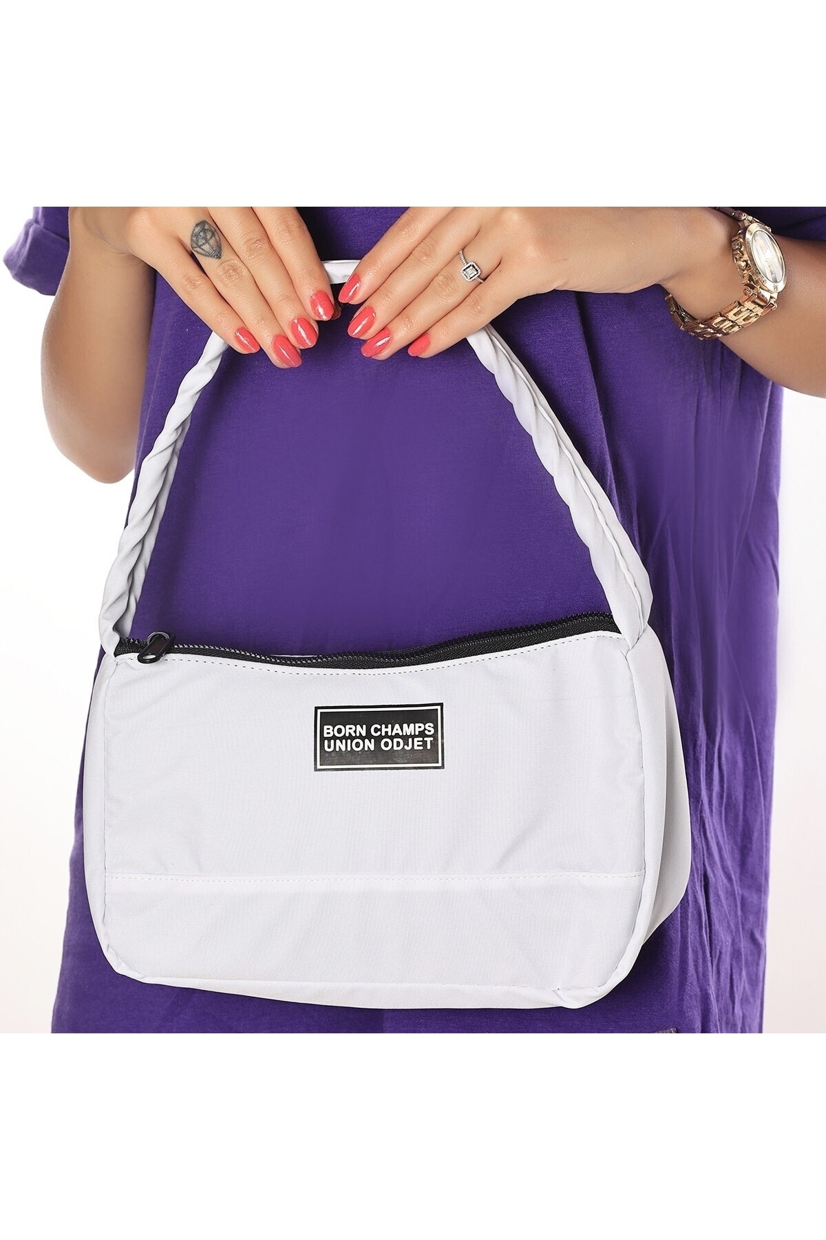 Born Beyaz Keten Çanta