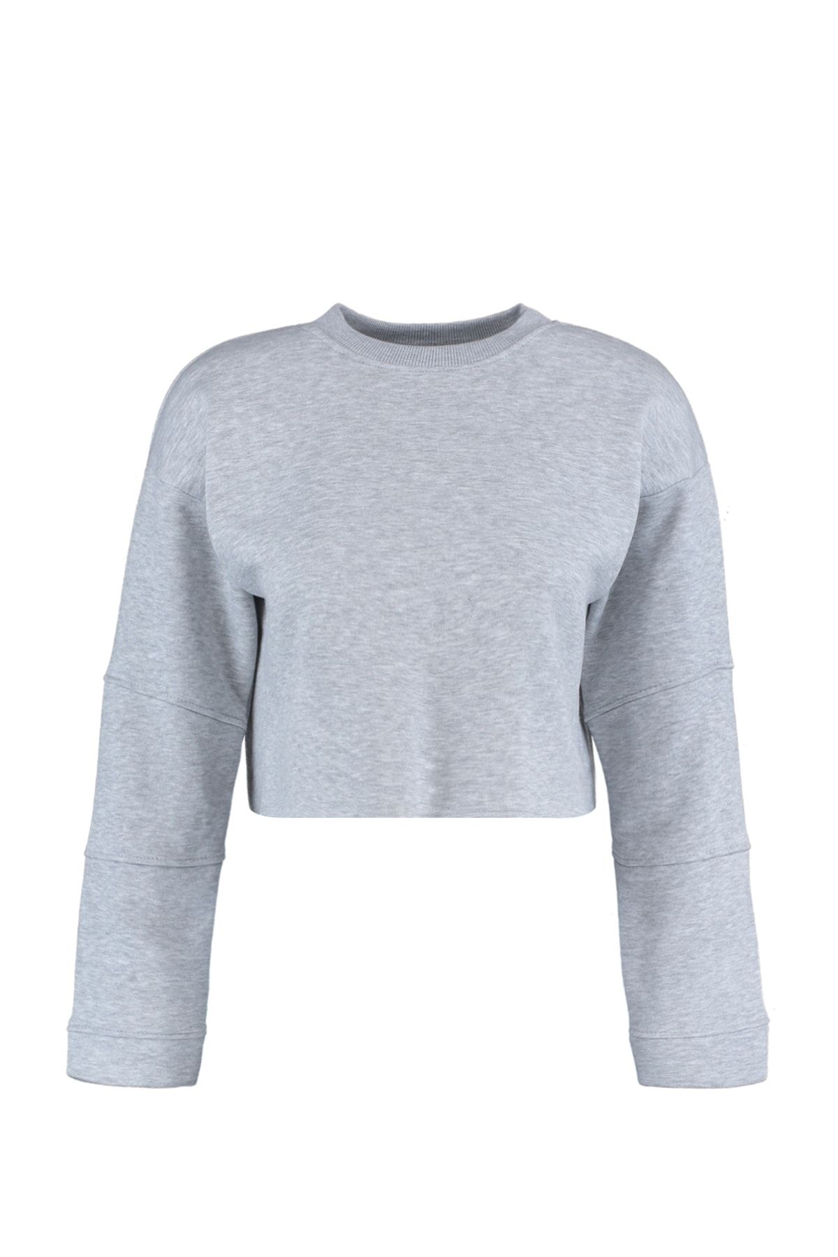 Trendyol Collection-Snow Melange Nähte Detaillierte Crop Dickes Fleece Innen Gestricktes Sweatshirt TWOAW23SW00653 6