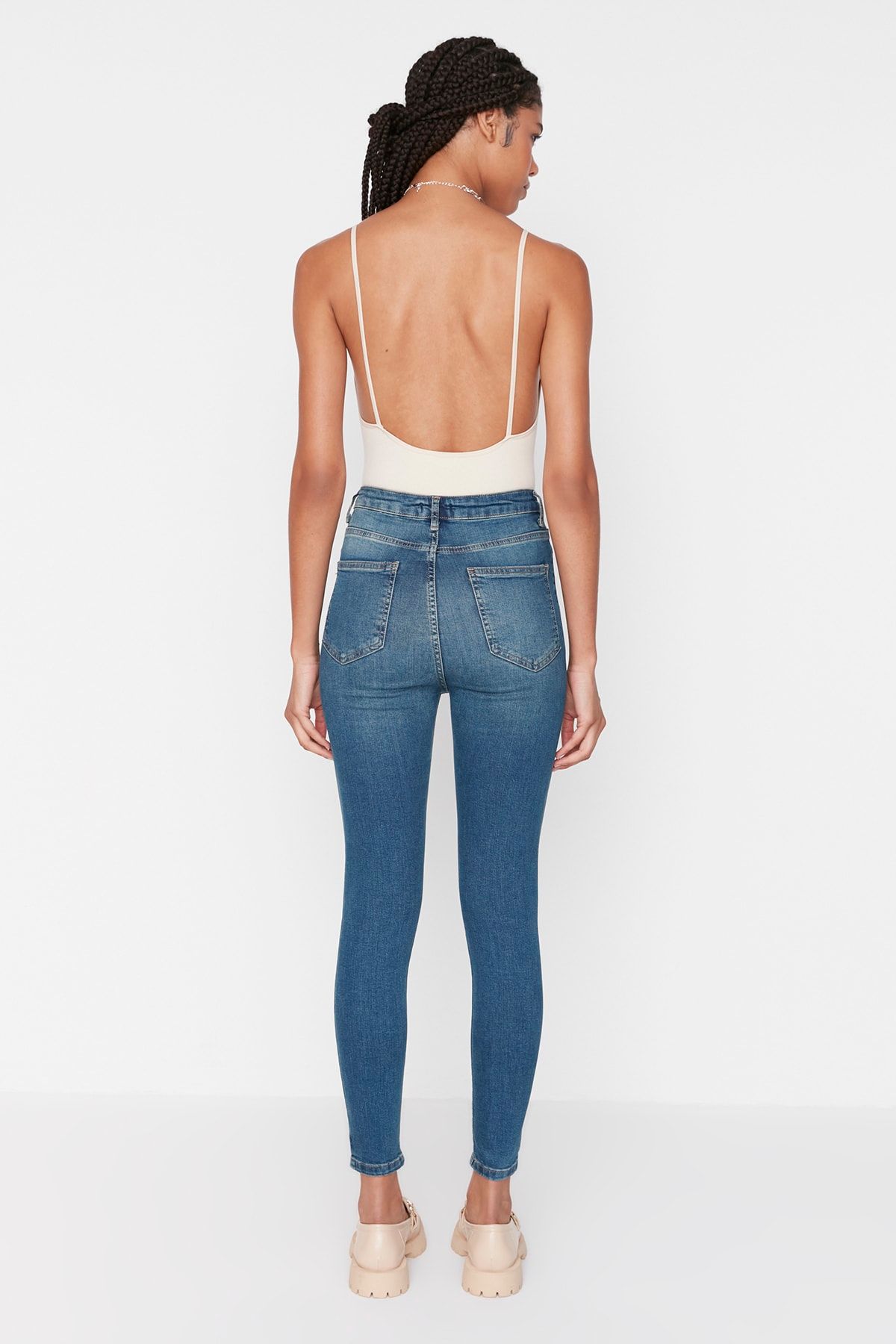 Trendyol Collection-Dark Blue Super High Waist Skinny Jeans TWOSS22JE0560 5
