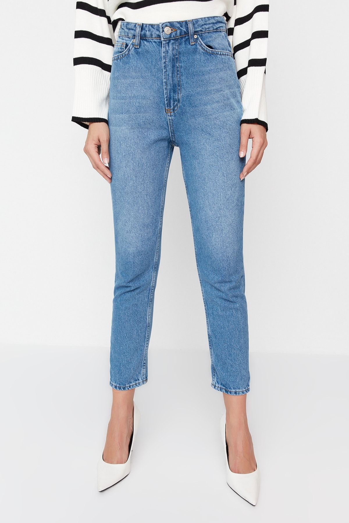 Trendyol Collection Jeans - Dark blue - Mom - Trendyol