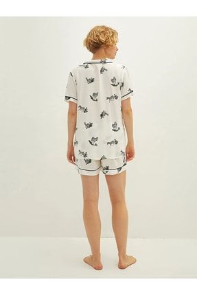 Gömlek Yaka Desenli Kısa Kollu Viskon Kadın Şortlu Pijama Takımı S1LN67Z8
