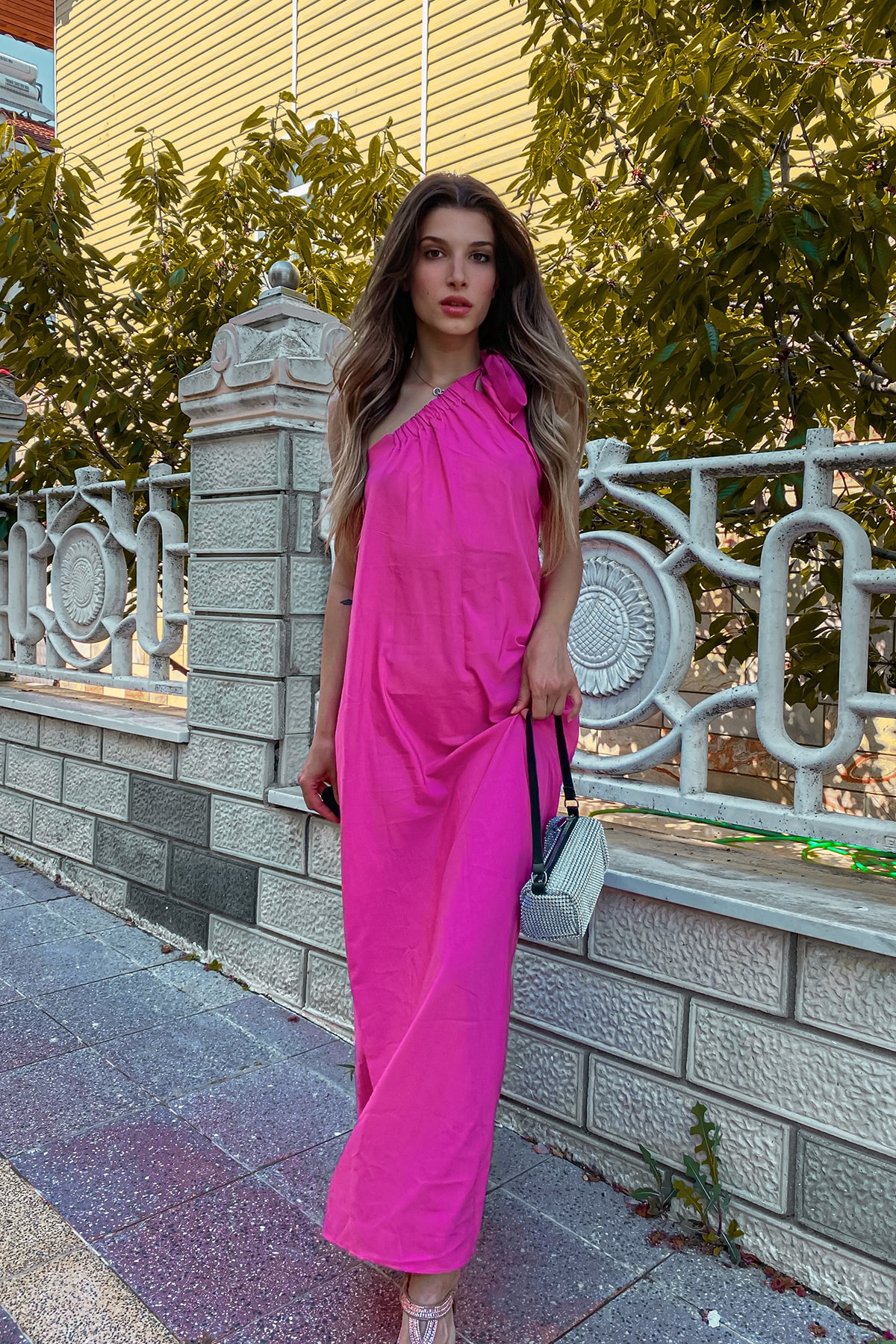 Trend Alaçatı Stili Kleid Rosa Basic Fast ausverkauft
