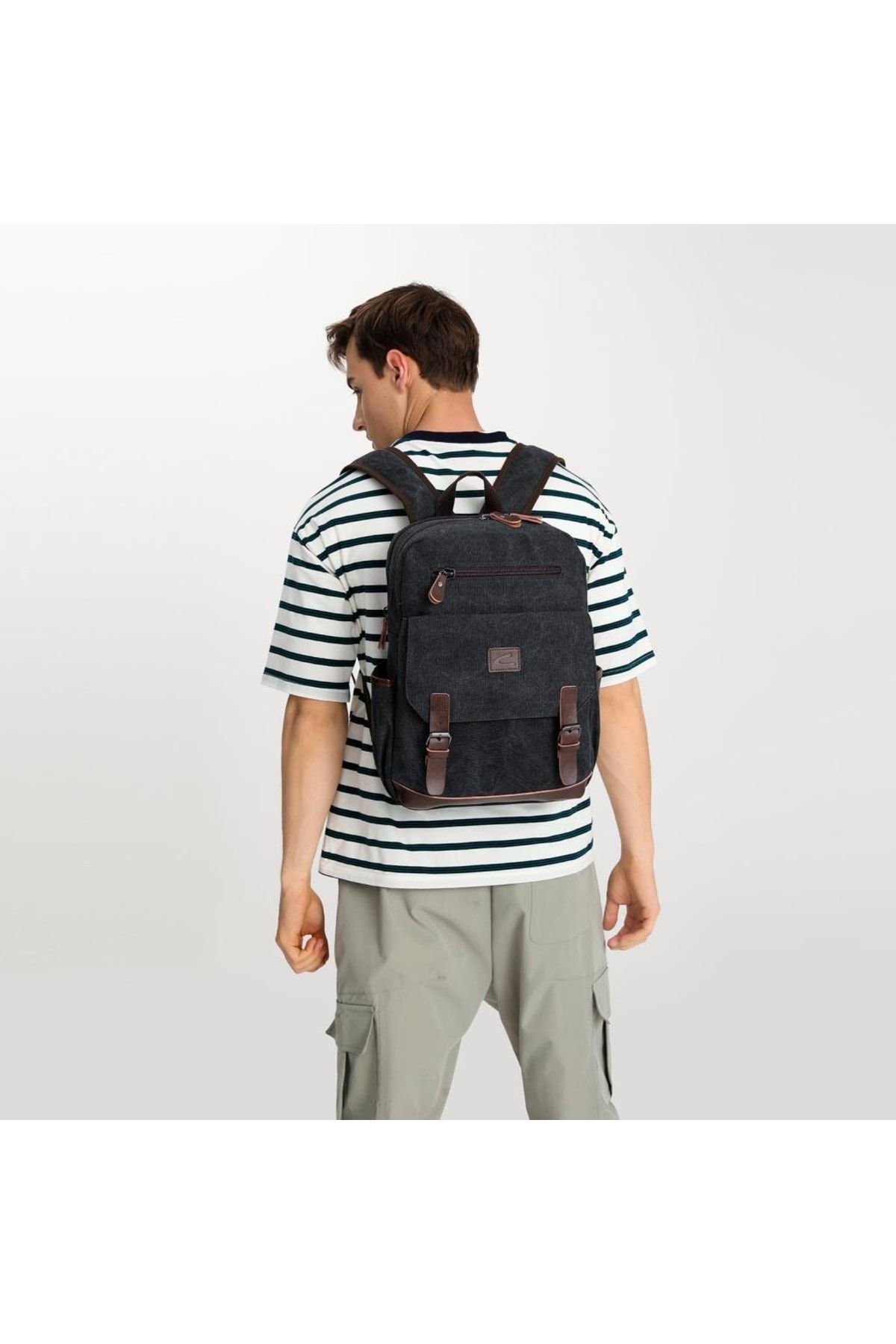 C-Active 1259 Büyük Boy Erkek Sırt Çantası Kanvas Kumaş - Açık Kahve