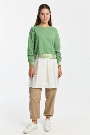 Garnili Fıstık Yeşili Sweatshirt / Tunik Allday-52070