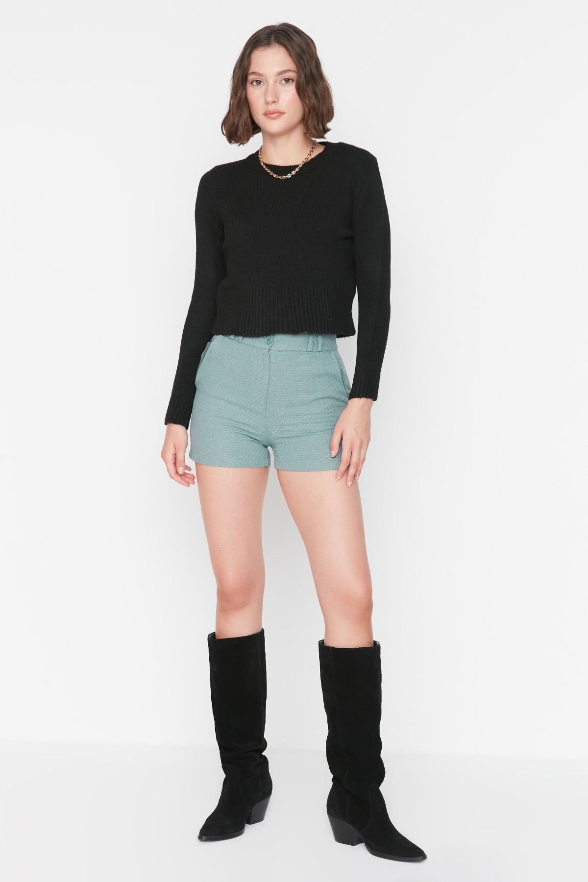 Trendyol Collection Shorts Grün Hoher Bund