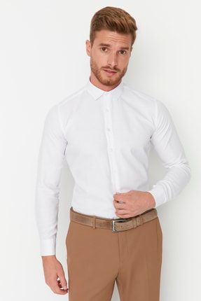 Beyaz Erkek Slim Fit Basic Oxford Gömlek TMNAW23GO00039