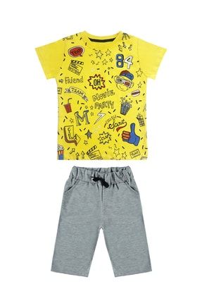 Erkek Çocuk Şortlu Takım - T-shirt Şort Çocuk Giyim 6-9 Yaş 0322B355638KEL6HDH
