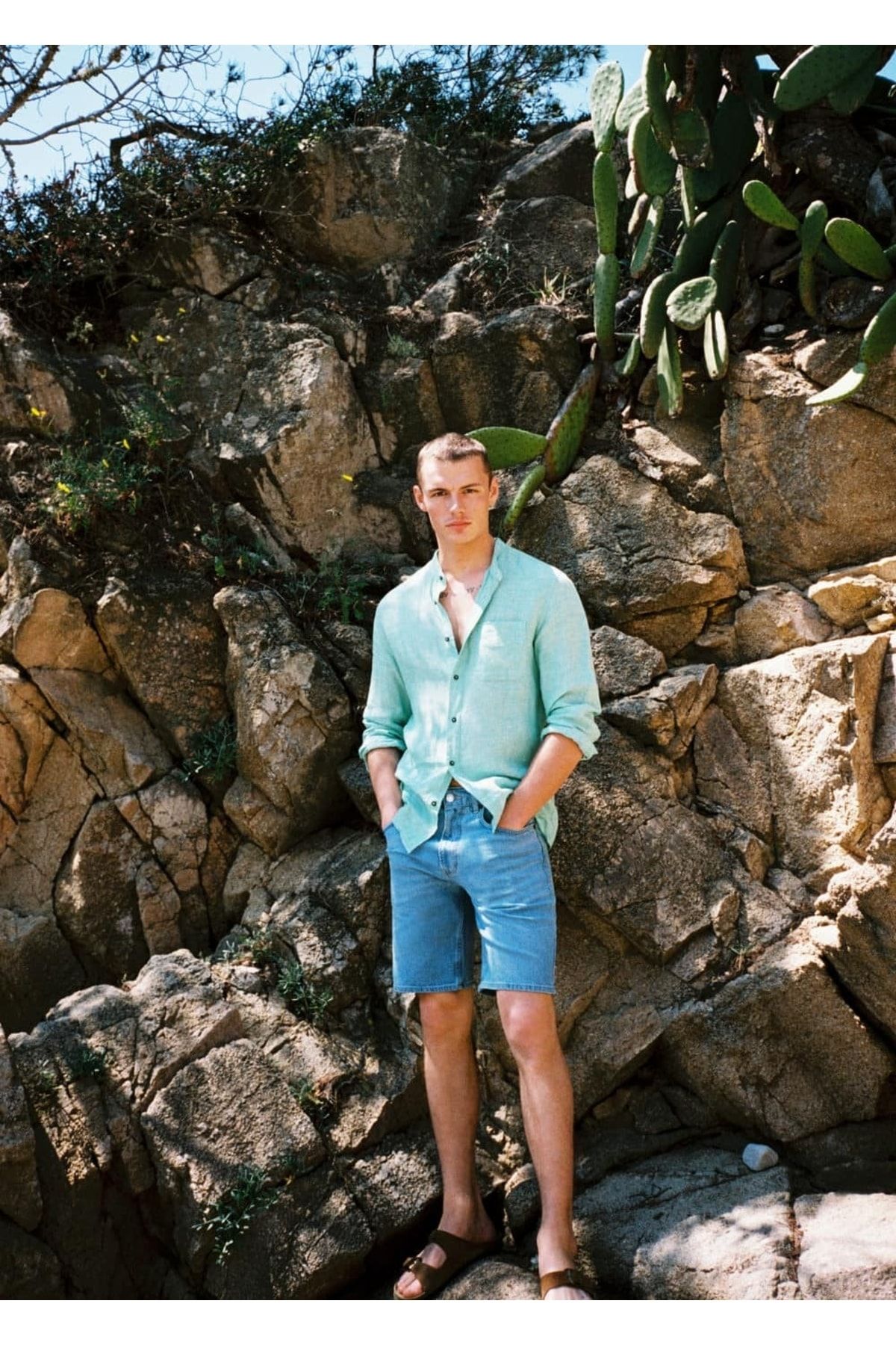 MANGO Man-Regular Fit Denim Bermuda Shorts 5