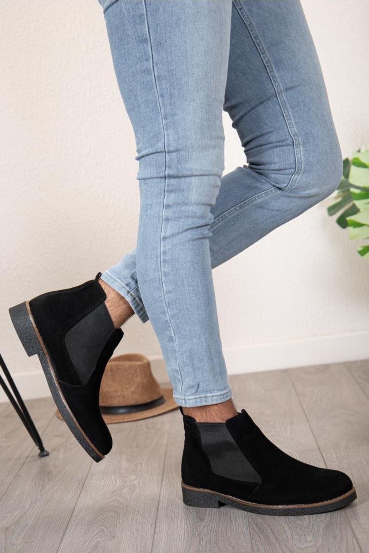 By Oxford Chelsea Boots Black Suede 2022 205 Trendyol