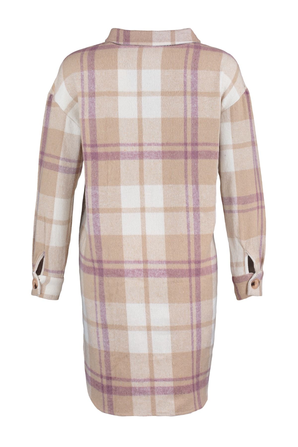 Trendyol Modest Bej Oduncu Ekose Desenli Çift Cepli Gömlek TCTAW23TG00032 RN10093