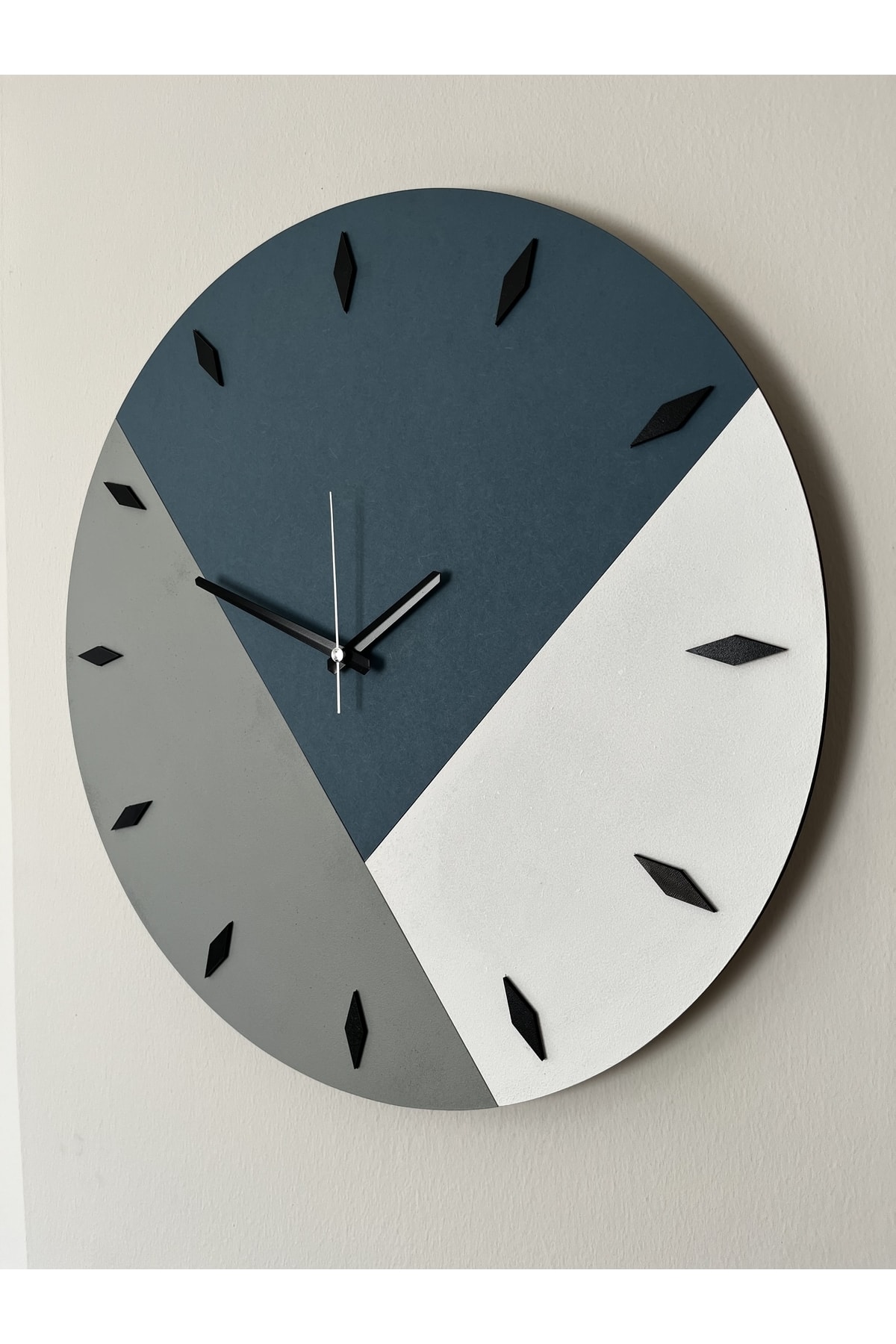 Amorf Design Geometrik Mavi Ahşap Duvar Saati