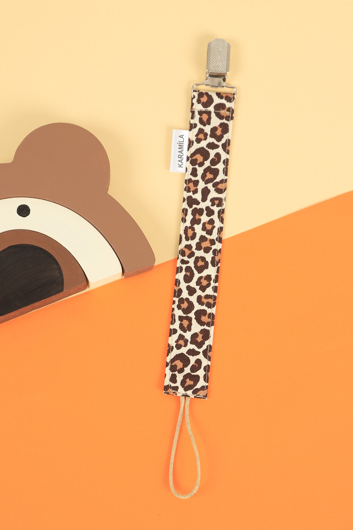 KARAMİLA %100 Pamuk Leopar Desen Bebek Emzik Askısı -emzik Zinciri Yeni Doğan Bebek Hediyesi