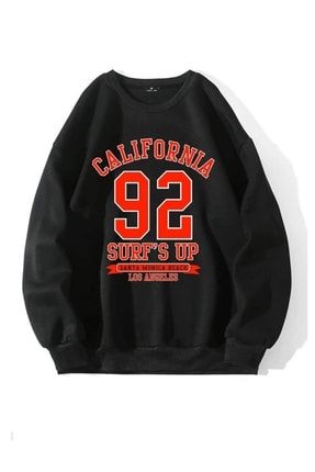 Kadın Siyah California 92 Baskılı Oversize Sweatshirt TW-TIMSHSWEAT