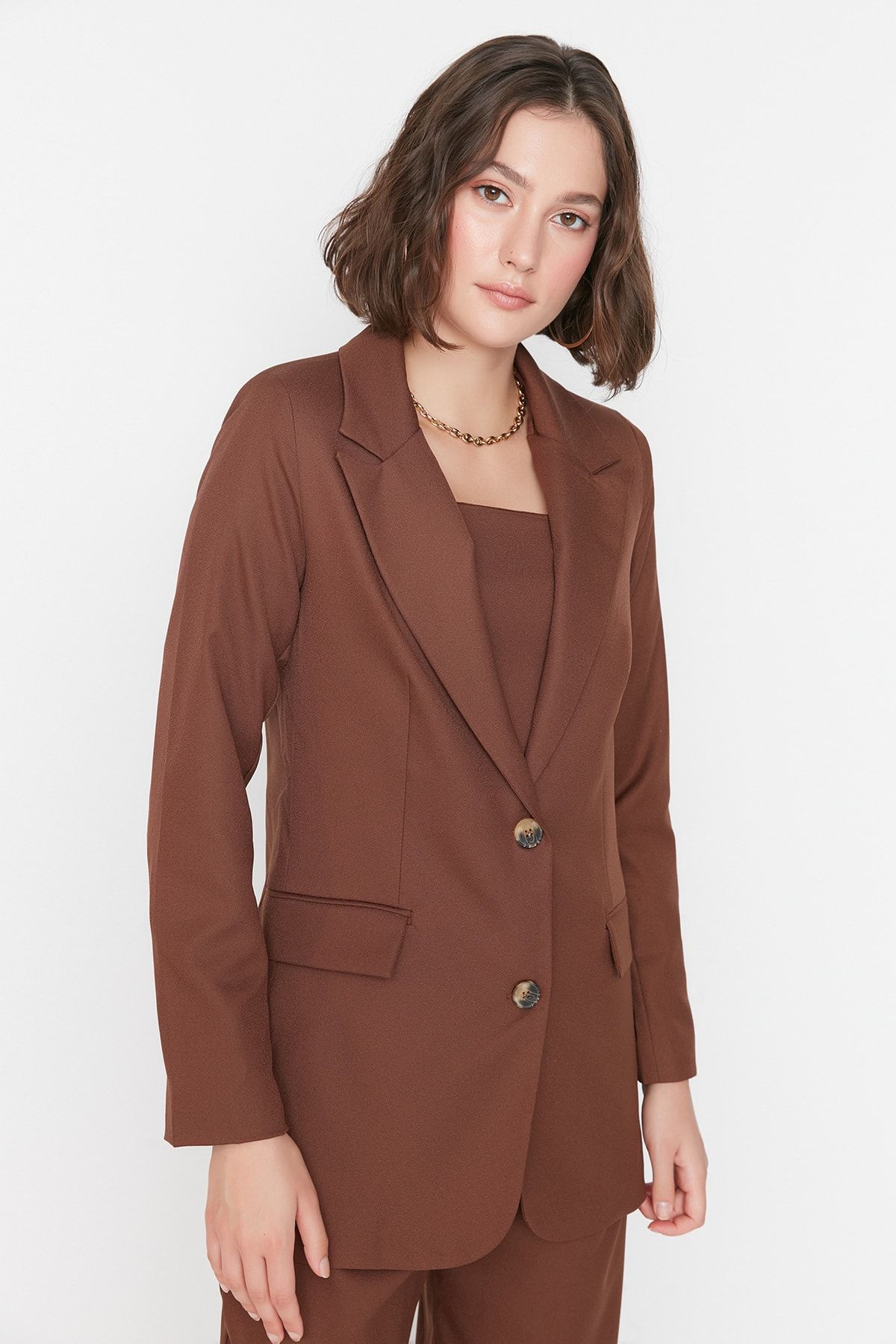 Trendyol Collection Blazer Braun Regular Fit Fast ausverkauft