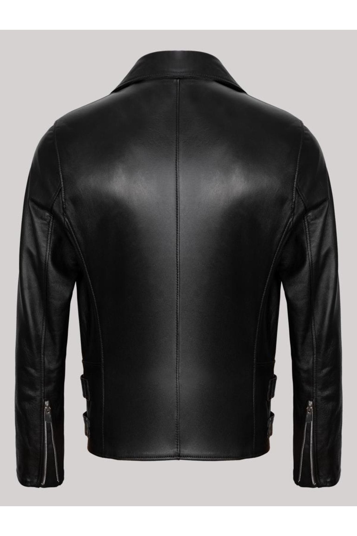 Derimont's-Genuine Lambskin Black Men's Leather Coat Side Zipper Waist Belt Leather Jacket 2