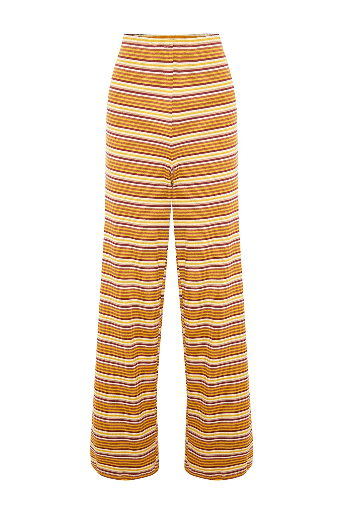 Trendyol Collection Yellow Striped Wide Leg Relaxed Fit High Waist