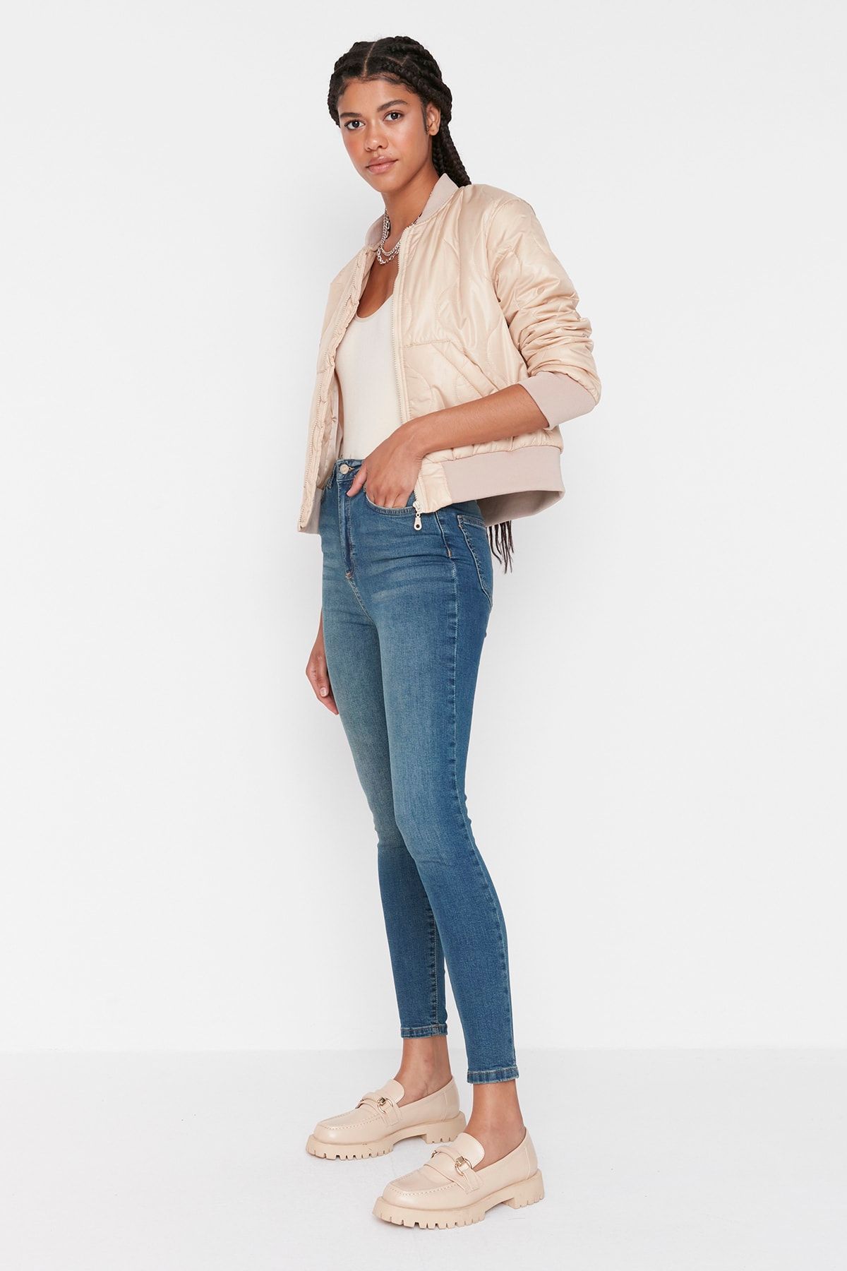 Trendyol Collection-Dark Blue Super High Waist Skinny Jeans TWOSS22JE0560 2