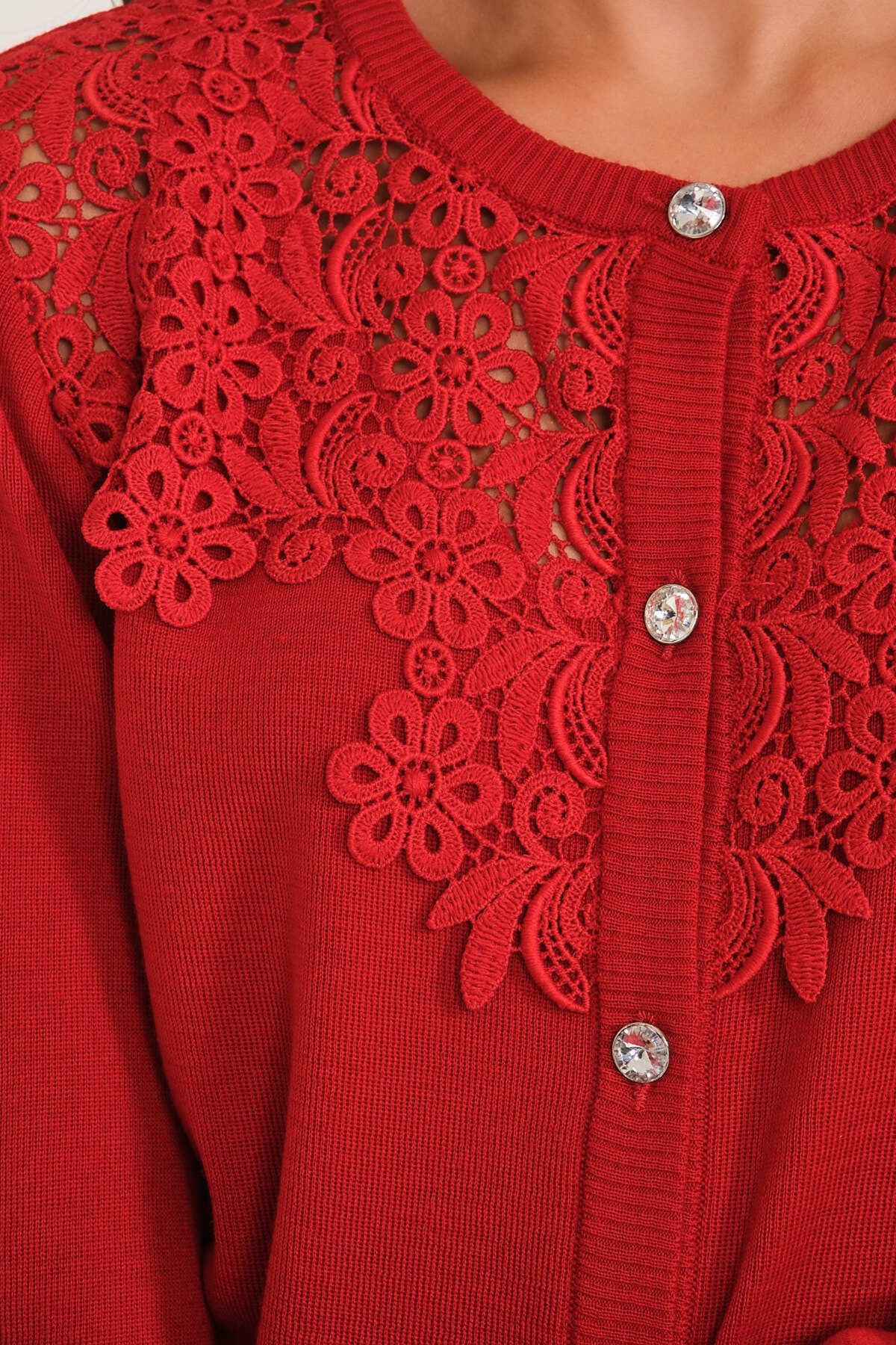 Solo-Women's Guipure Lace Crystal Buttoned Knitwear Cardigan 7