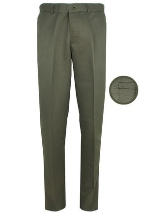 Erkek Haki Yeşil Klasik Kesim Armürlü Keten Pantolon linen trousers1001