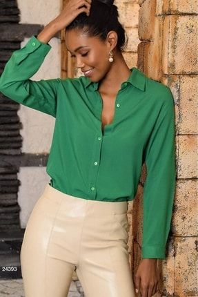 Kadın Yeşil Basic Gömlek PB1020