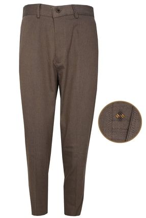 Erkek Kahverengi Klasik Kesim Armürlü Likralı Keten Pantolon linen trousers1003
