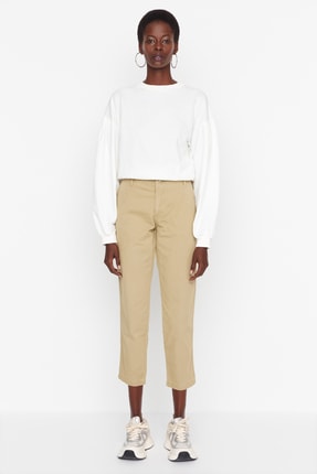 TRENDYOLMİLLA Haki D&uuml;ş&uuml;k Bel Mom Jeans TWOAW23JE00396