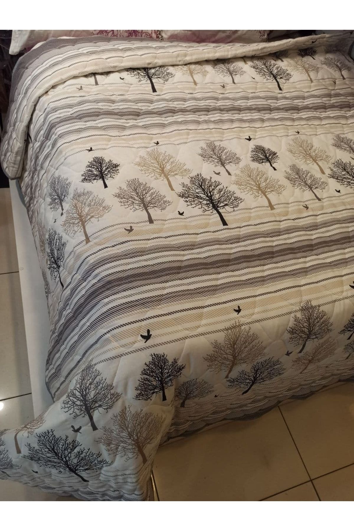 ŞENER HOME-غطاء متعدد الأغراض مبطن من القطن مزدوج الجوانب بنمط شجرة الحياة الجديدة مقاس 210 × 240 سم 2