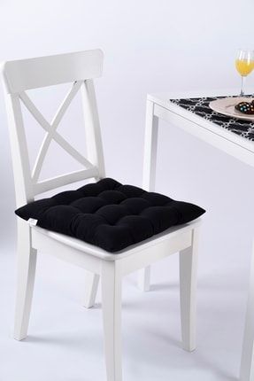Lüx Pofidik Siyah Sandalye Minderi Özel 9 Dikişli Bağcıklı 42x42cm 11001