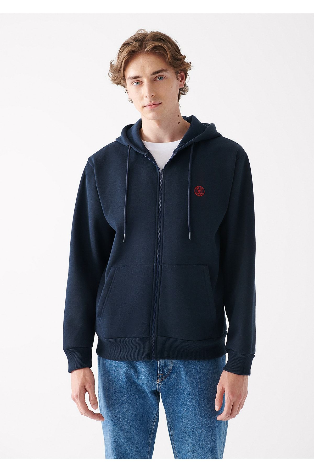 Logolu Kapüşonlu Fermuarlı Lacivert Sweatshirt 066979-70490