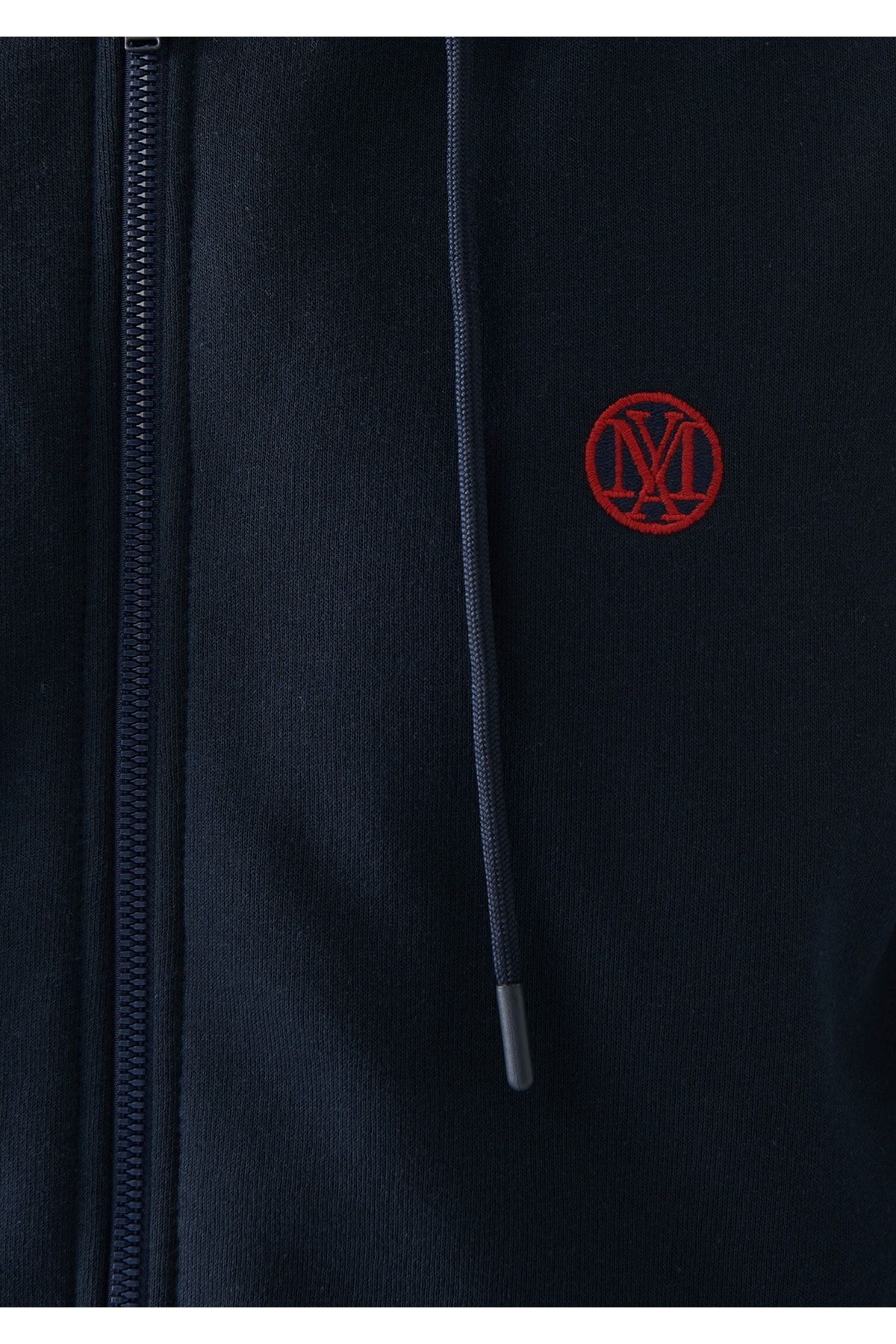 Logolu Kapüşonlu Fermuarlı Lacivert Sweatshirt 066979-70490