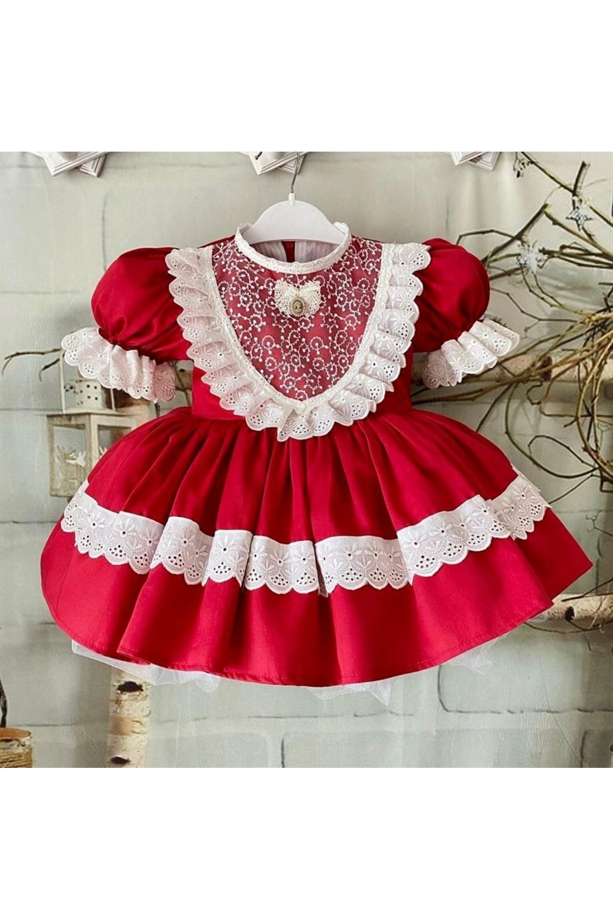 Hly Karol Tasarım Kırmızı Vintage Kız Bebek Elbisesi, Özel Dikim Kız Çocuk Elbisesi, Doğum Günü Elbisesi, Fotoğraf Çek
