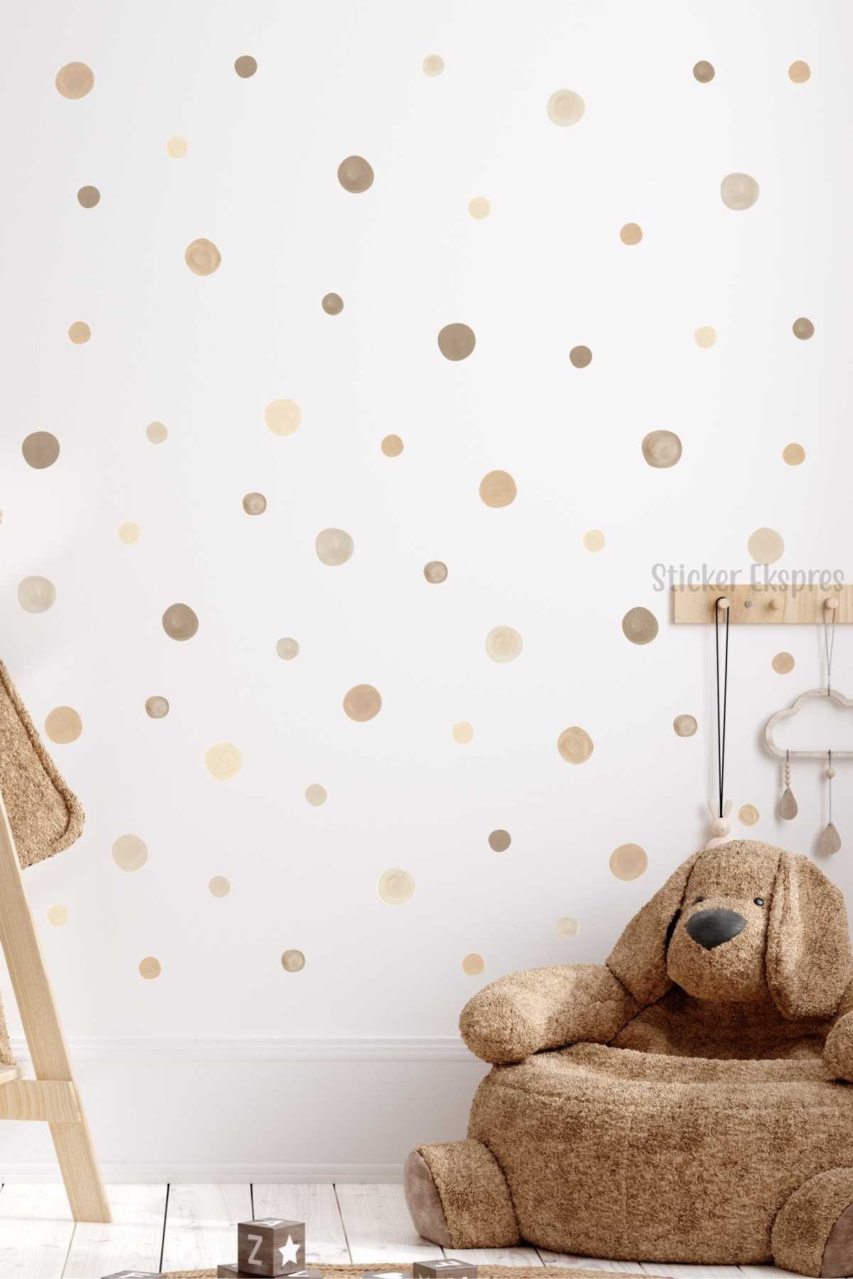 Sticker Ekspres 178 Adet 5 Ve 3 Cm Pastel Kahverengi Suluboya Puantiye Duvar Sticker fotoğrafı 2 (önizleme)