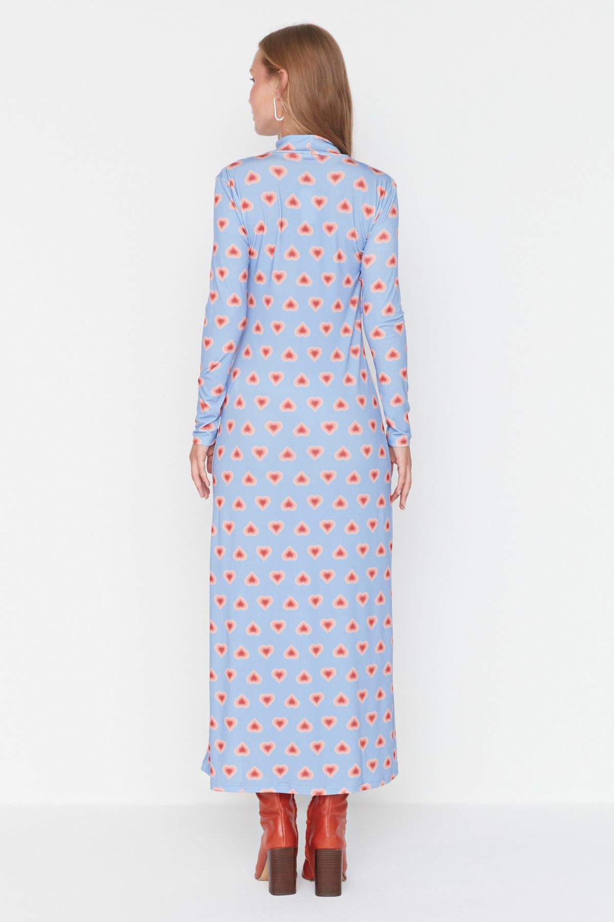 Trendyol Modest Lila Kalp Desenli Örme Elbise TCTAW23EB00102 RN8801