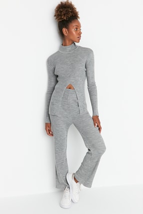 TRENDYOLMİLLA Gri Triko Pantolon THMAW23PL00013