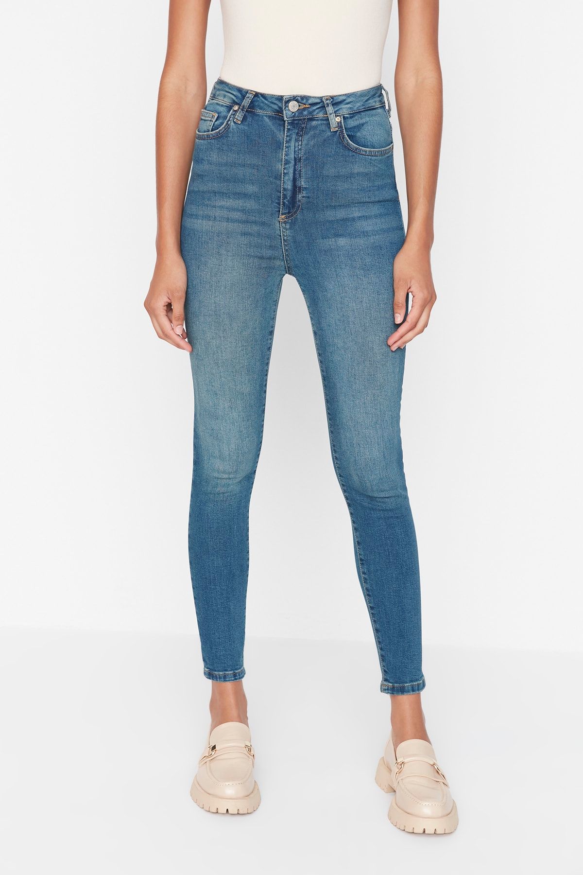 Trendyol Collection-Dark Blue Super High Waist Skinny Jeans TWOSS22JE0560 4