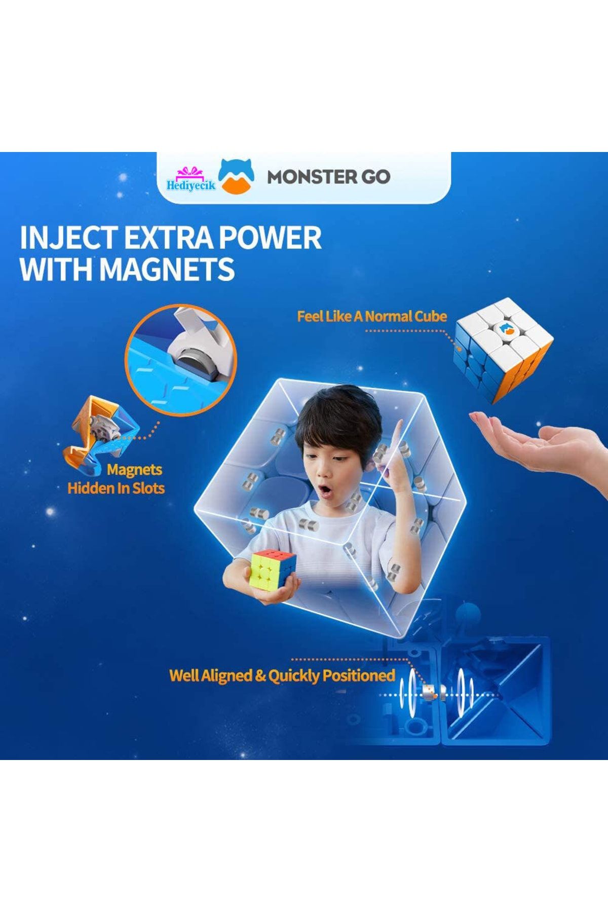 hediyecik-Gan Monster Go 3x3 - مكعبات الذكاء والذكاء المغناطيسية المغناطيسية، مكعب روبيك مع تطبيق الهاتف المحمول 6