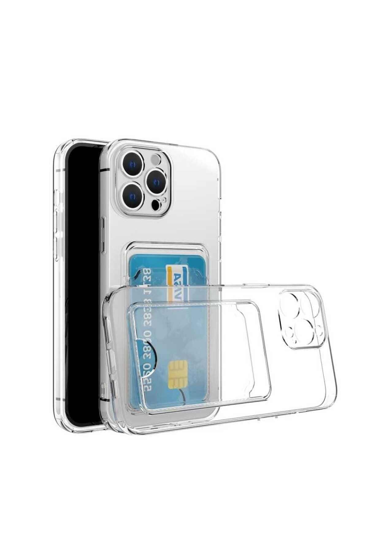 Apple iPhone 13 Pro Max Kapak Kamera Korumalı Kartlıklı Darbe Emici Özellikli Şeffaf Silikon Kılıf