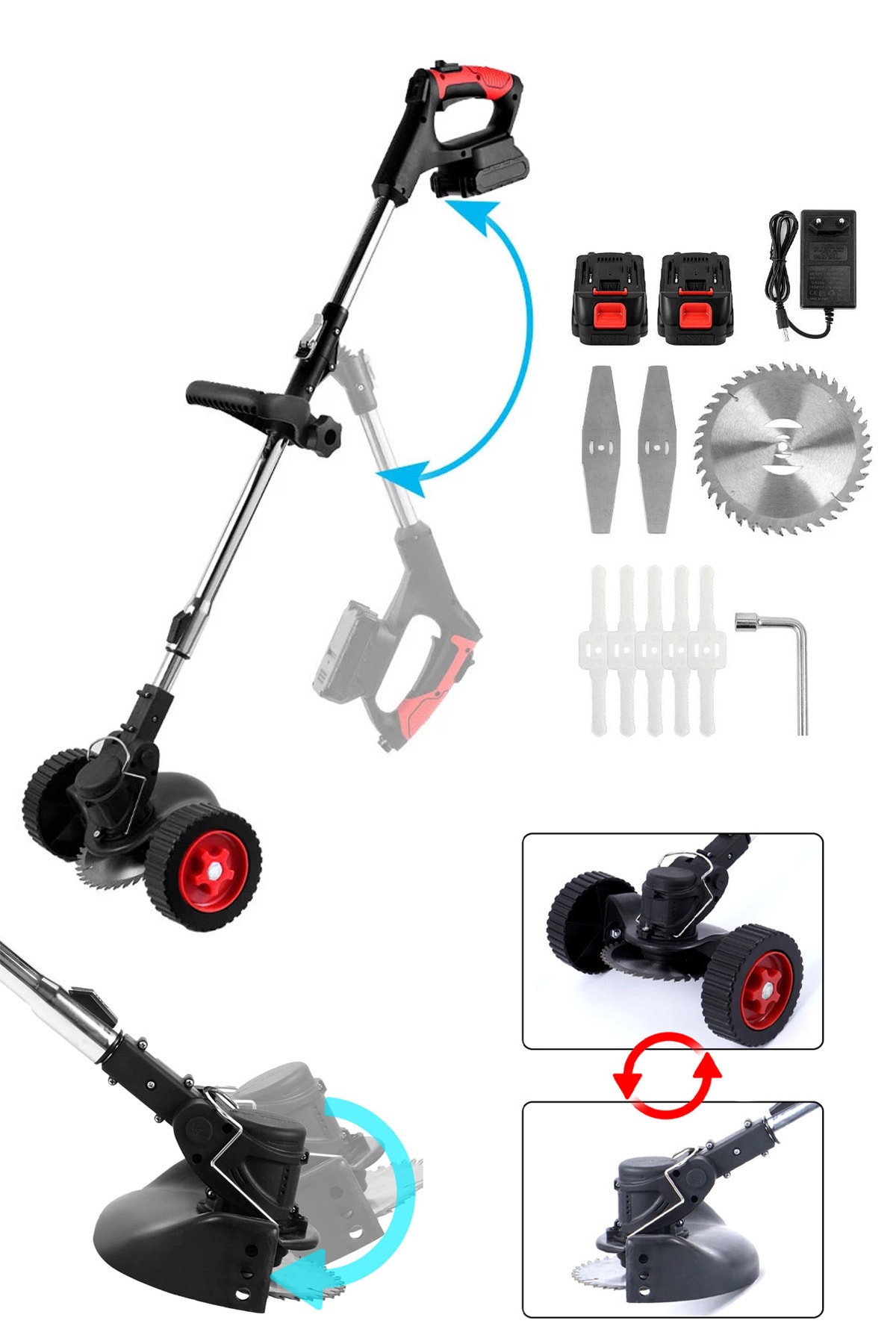 STILMAX Panasonic Çift Akülü 21 V 2 Ah Kömürsüz Motor Çim Çalı Ot Biçme Tırpanı Teleskopik Uzatma Kolu