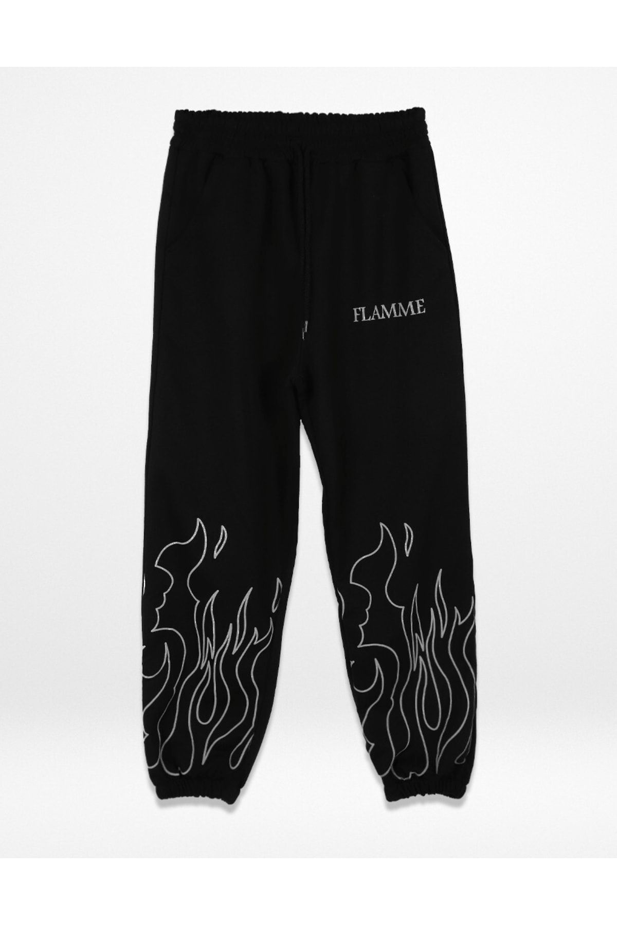Bak Moda Flamme Baskılı Siyah Unisex Eşofman
